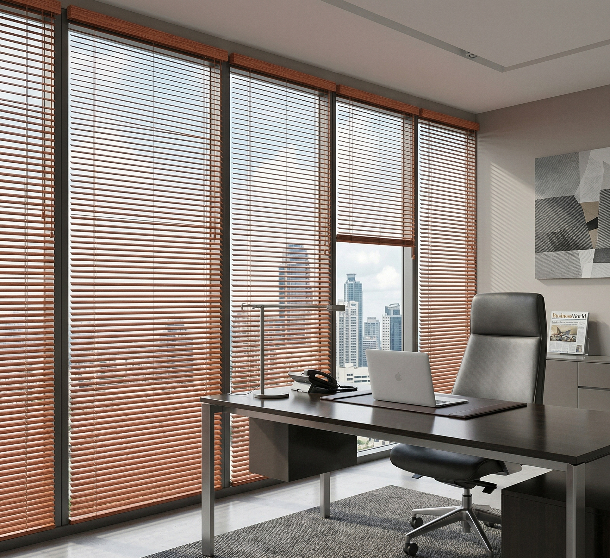 Close-up of aluminum mini blind slat detail — 25mm horizontal blind